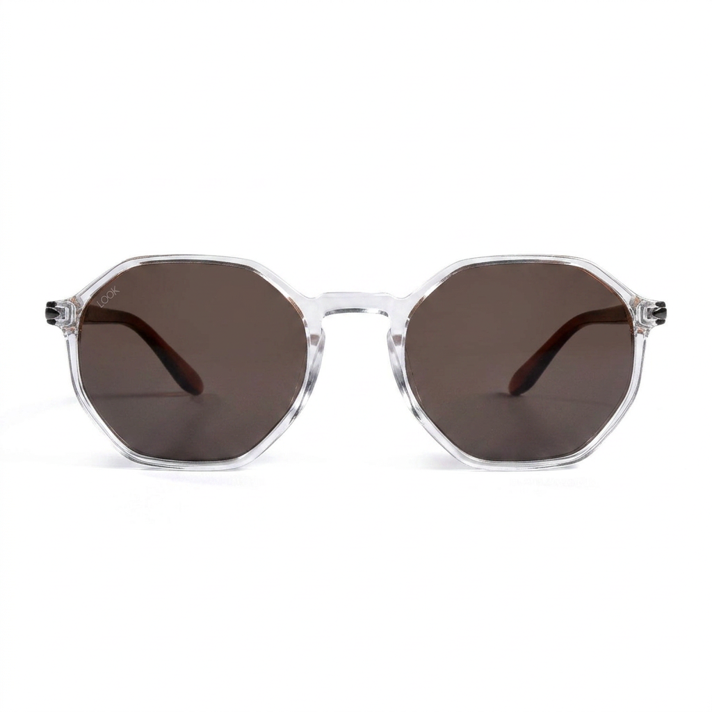 Santorini Crystal Brown — نظارات Looklight — Front View 0° — خلفية بيضاء