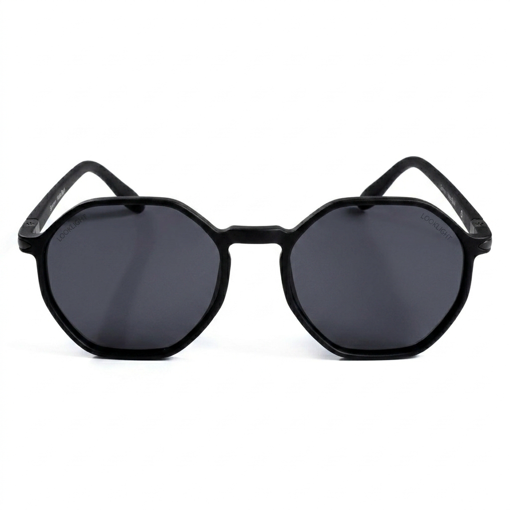 Santorini Matte Black — نظارات Looklight — Front View 0° — خلفية بيضاء
