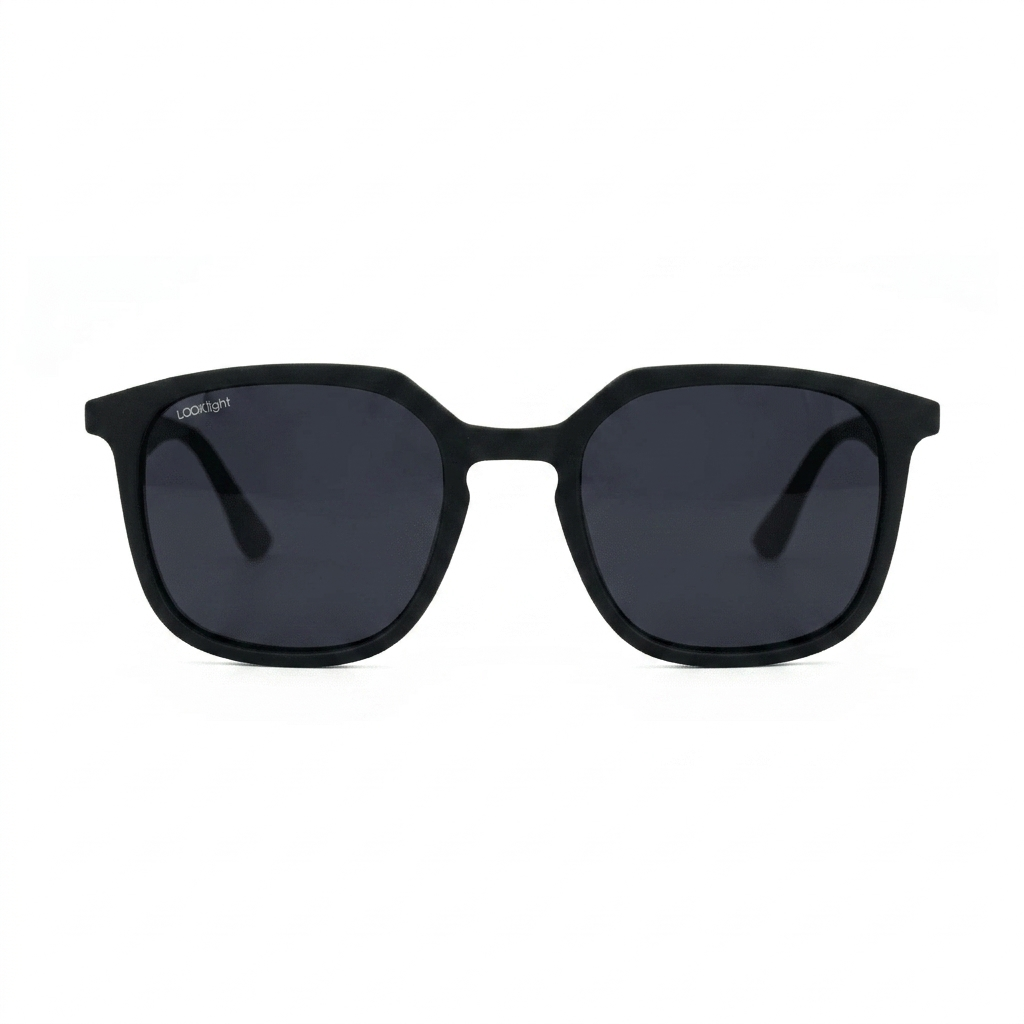 Coffey Matte Black — نظارات Looklight — Front View 0° — خلفية بيضاء