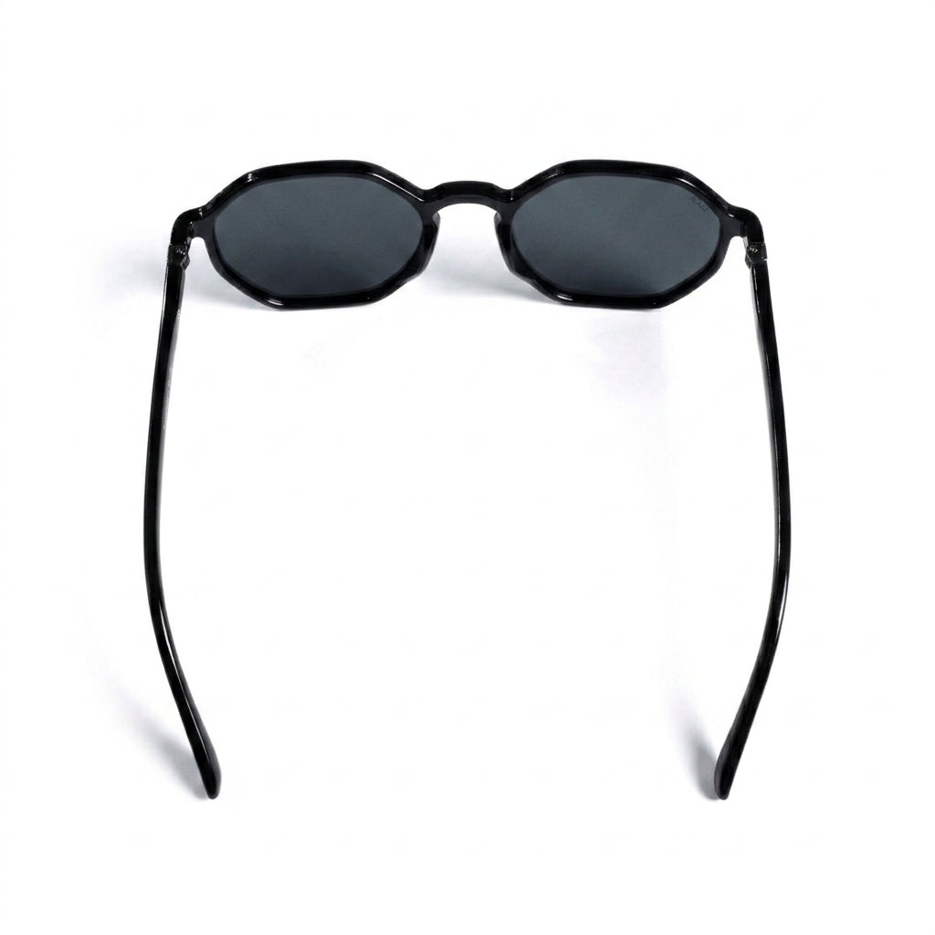 Santorini Black - Front View - Looklight Sunglasses TR90 hexagonal frame