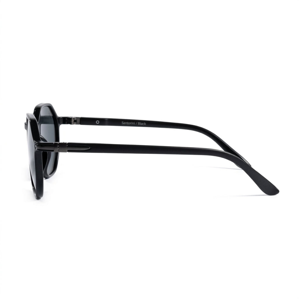 Santorini Black - Side Temple View - Looklight Sunglasses TR90 hexagonal frame