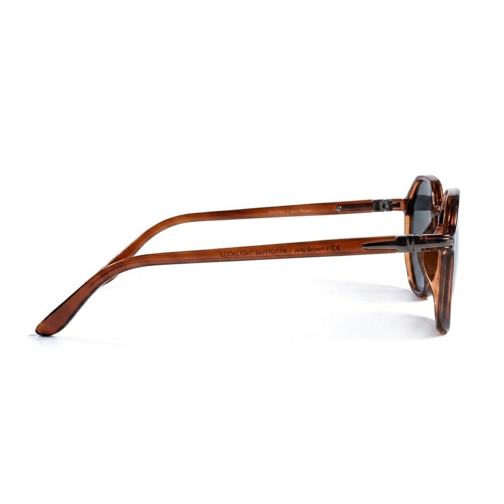 Santorini Jelly Brown - Side Temple View - Looklight Sunglasses TR90 hexagonal frame