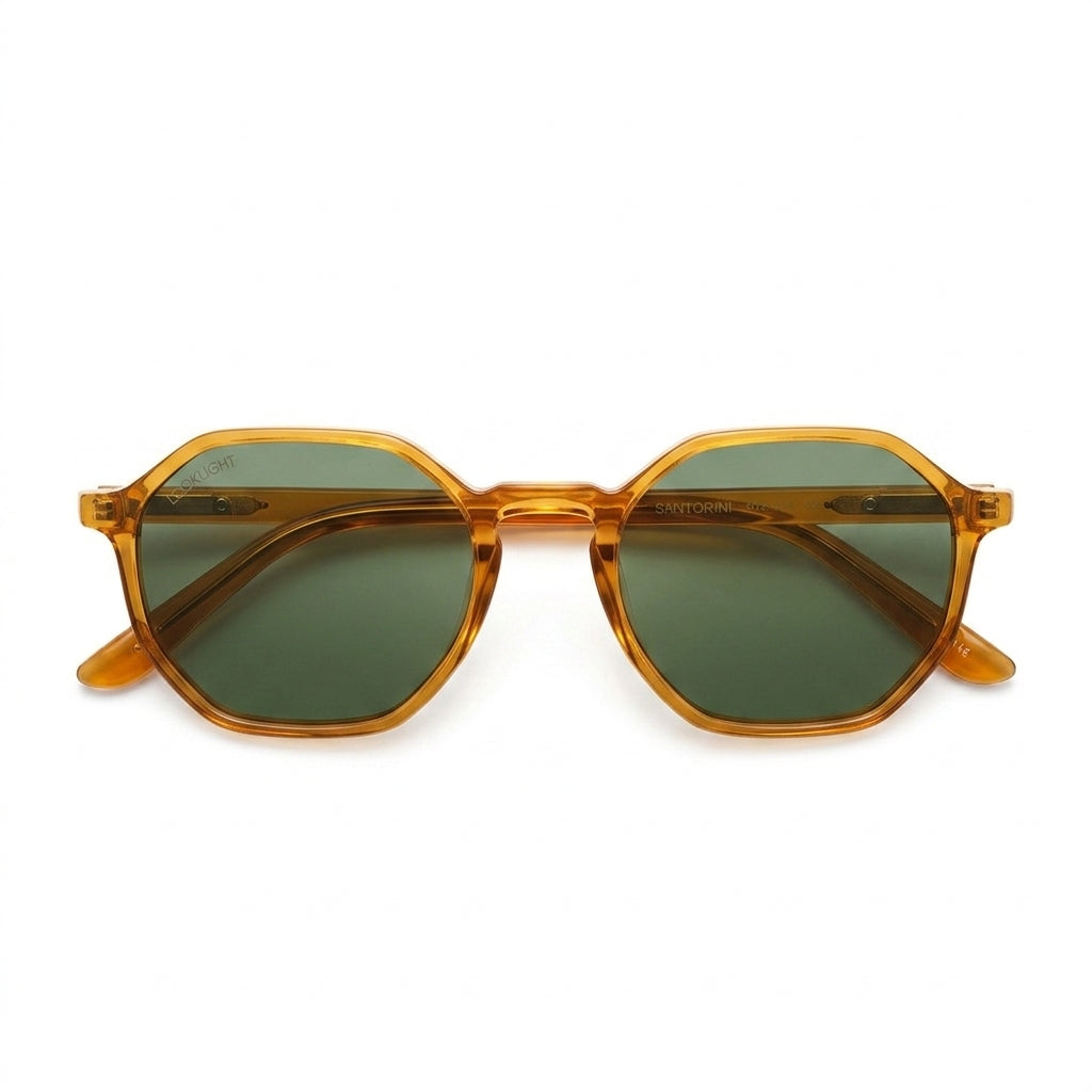 Santorini Crystal Amber - Front View - Looklight Sunglasses TR90 hexagonal amber frame