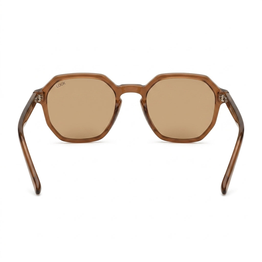 Santorini Crystal Brown - Front View - Looklight Sunglasses TR90 hexagonal brown frame