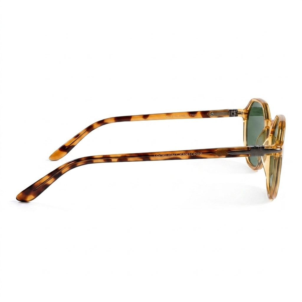 Santorini Crystal Amber - Side Temple View - Looklight Sunglasses TR90 hexagonal amber frame