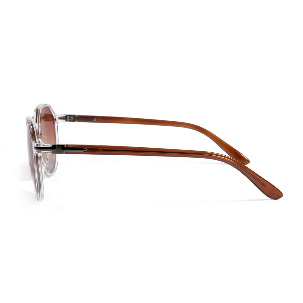 Santorini Crystal Brown - Side Temple View - Looklight Sunglasses TR90 hexagonal brown frame