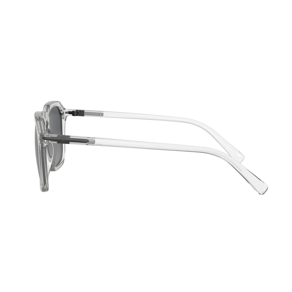 Francisco Crystal Smoke - Side Temple View - Looklight Sunglasses TR90 hexagonal smoke frame