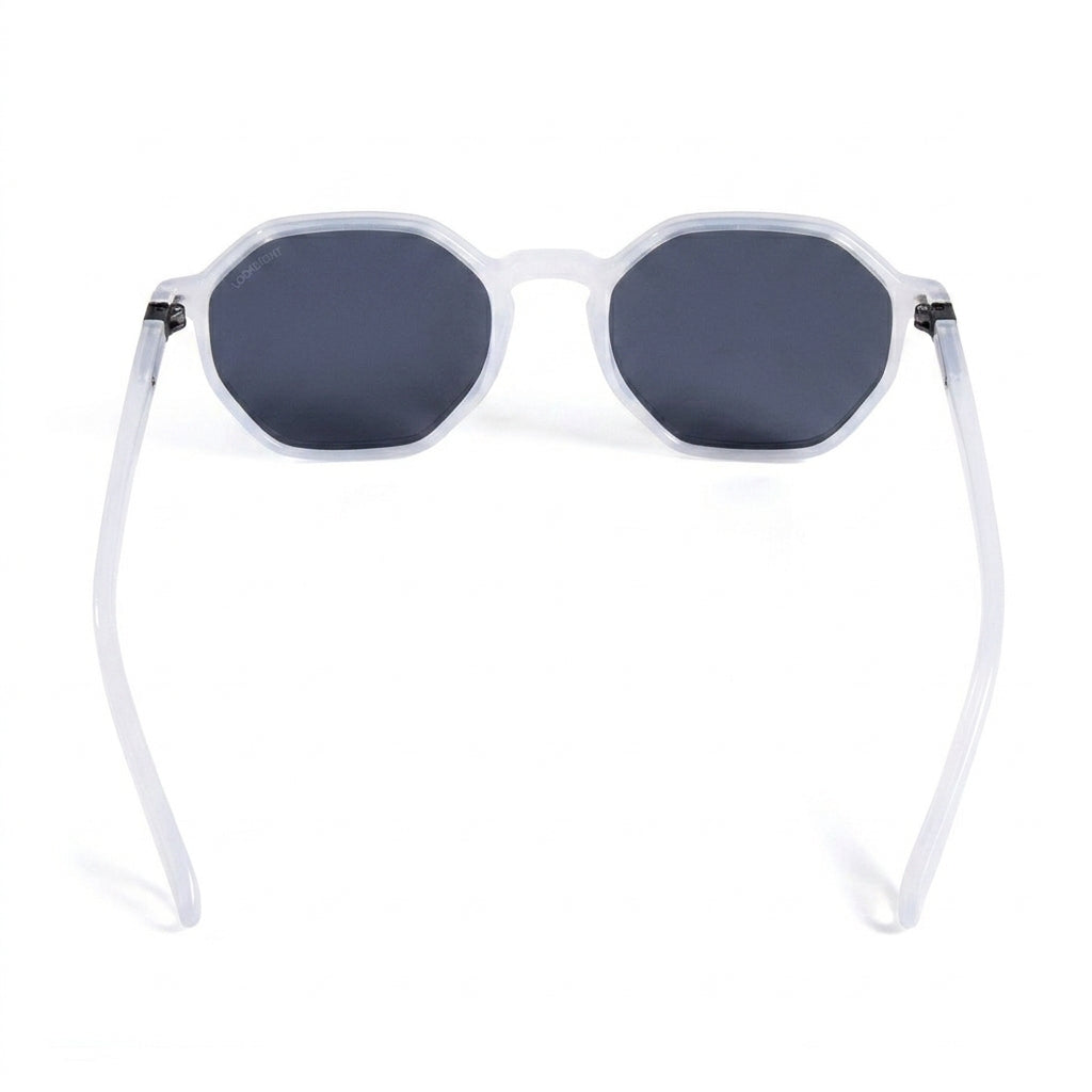 Santorini Aspen - Front View - Looklight Sunglasses TR90 hexagonal white transparent frame