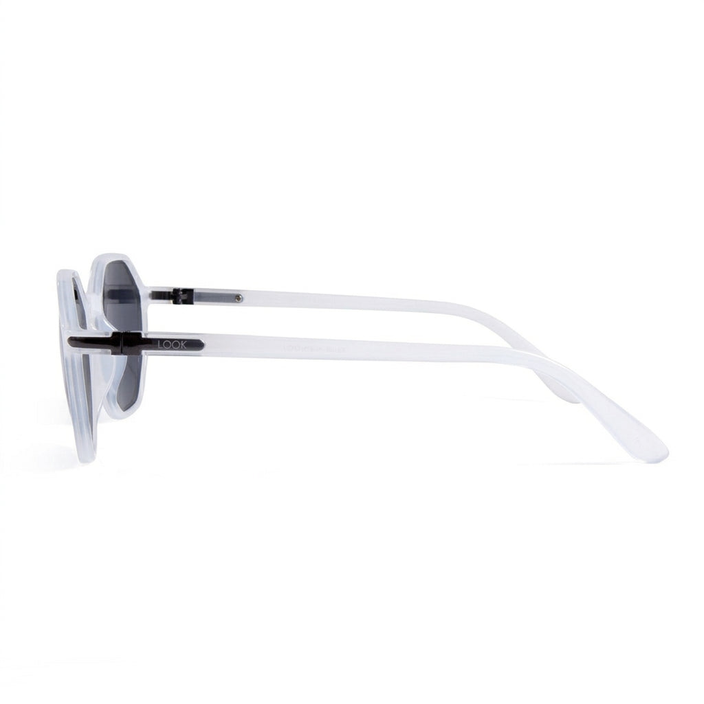Santorini Aspen - Side Temple View - Looklight Sunglasses TR90 hexagonal white transparent frame