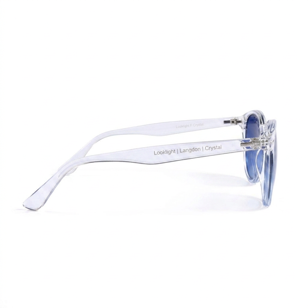 Langdon Crystal Blue - Side Temple View - Looklight Sunglasses TR90 wide rectangular frame