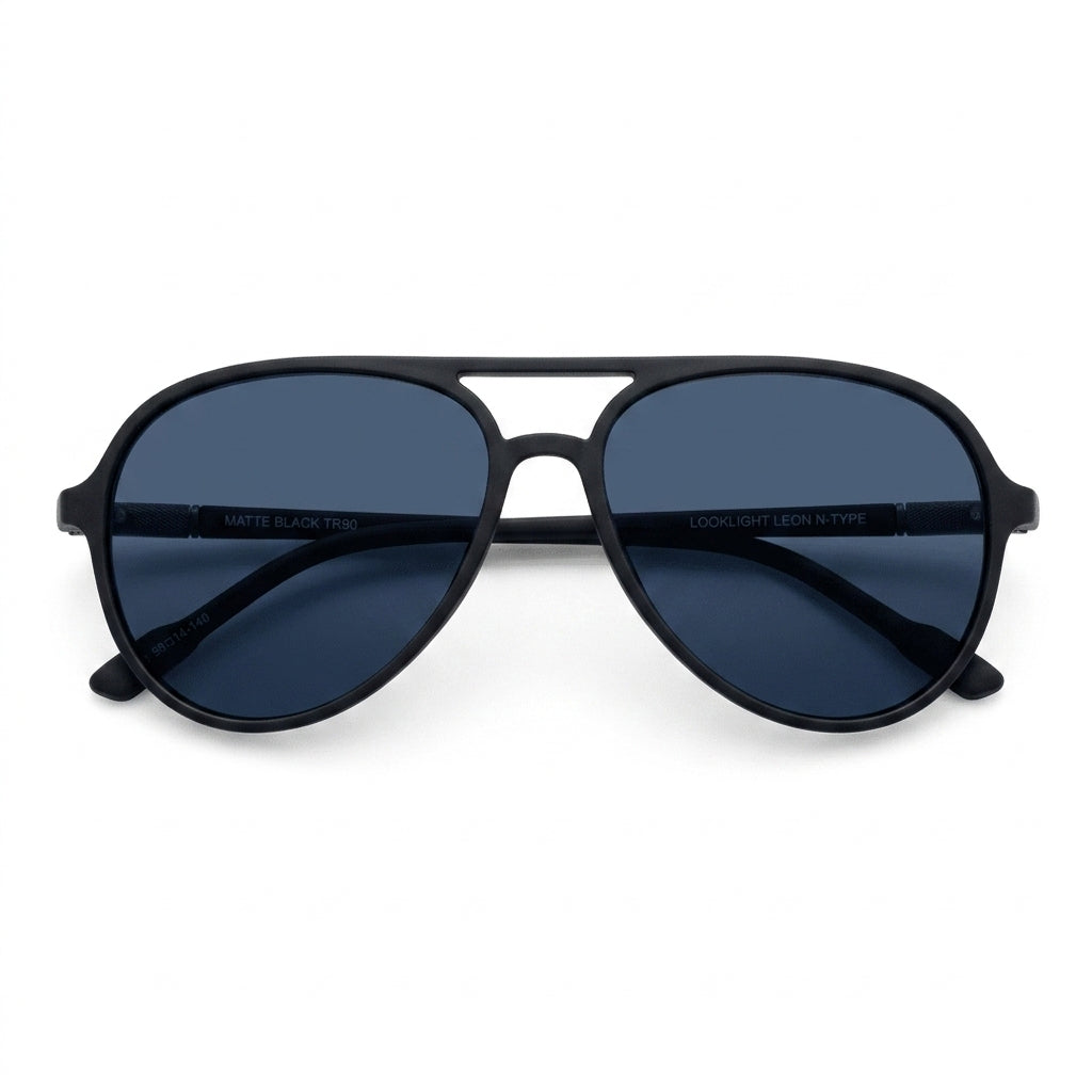 Leon N-Type Matte Black - Front View - Looklight Sunglasses TR90 aviator frame