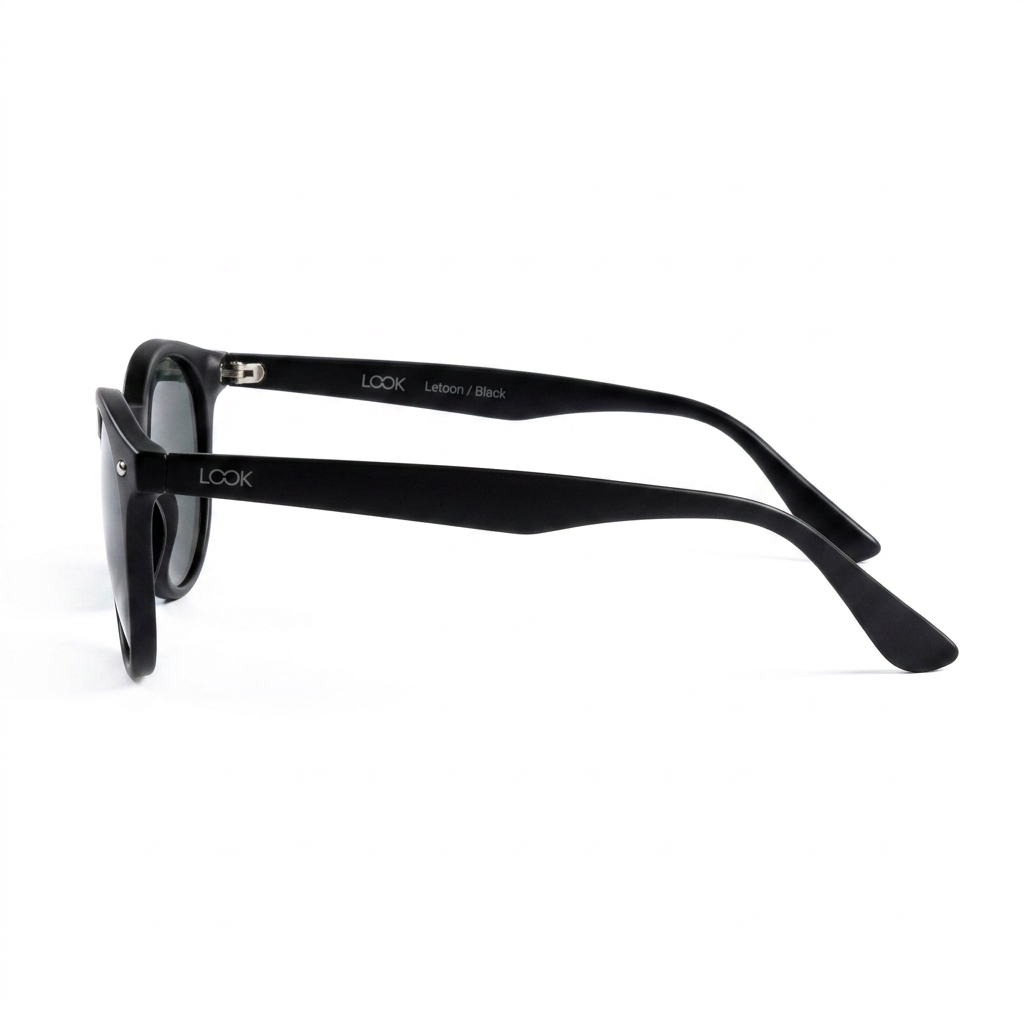 Letoon Black - Side Temple View - Looklight Sunglasses TR90 rectangular frame
