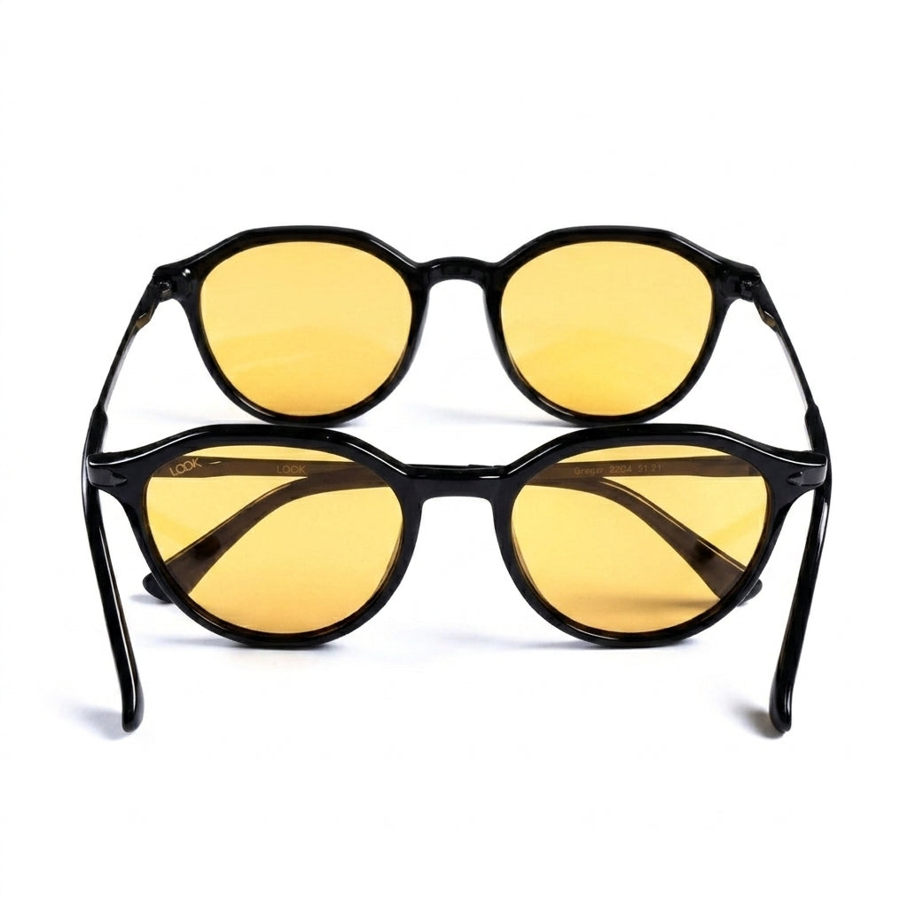 Gregor BLAKK - Front View - Looklight Sunglasses TR90 round circular black frame