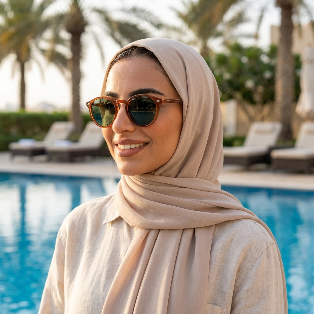موديل يلبس النظارة — لتوضيح المقاس على الوجه