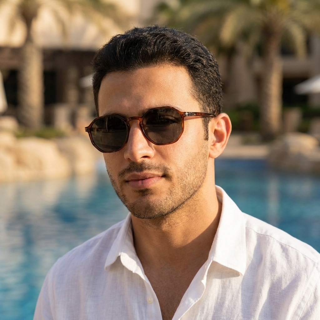 موديل يلبس النظارة — لتوضيح المقاس على الوجه