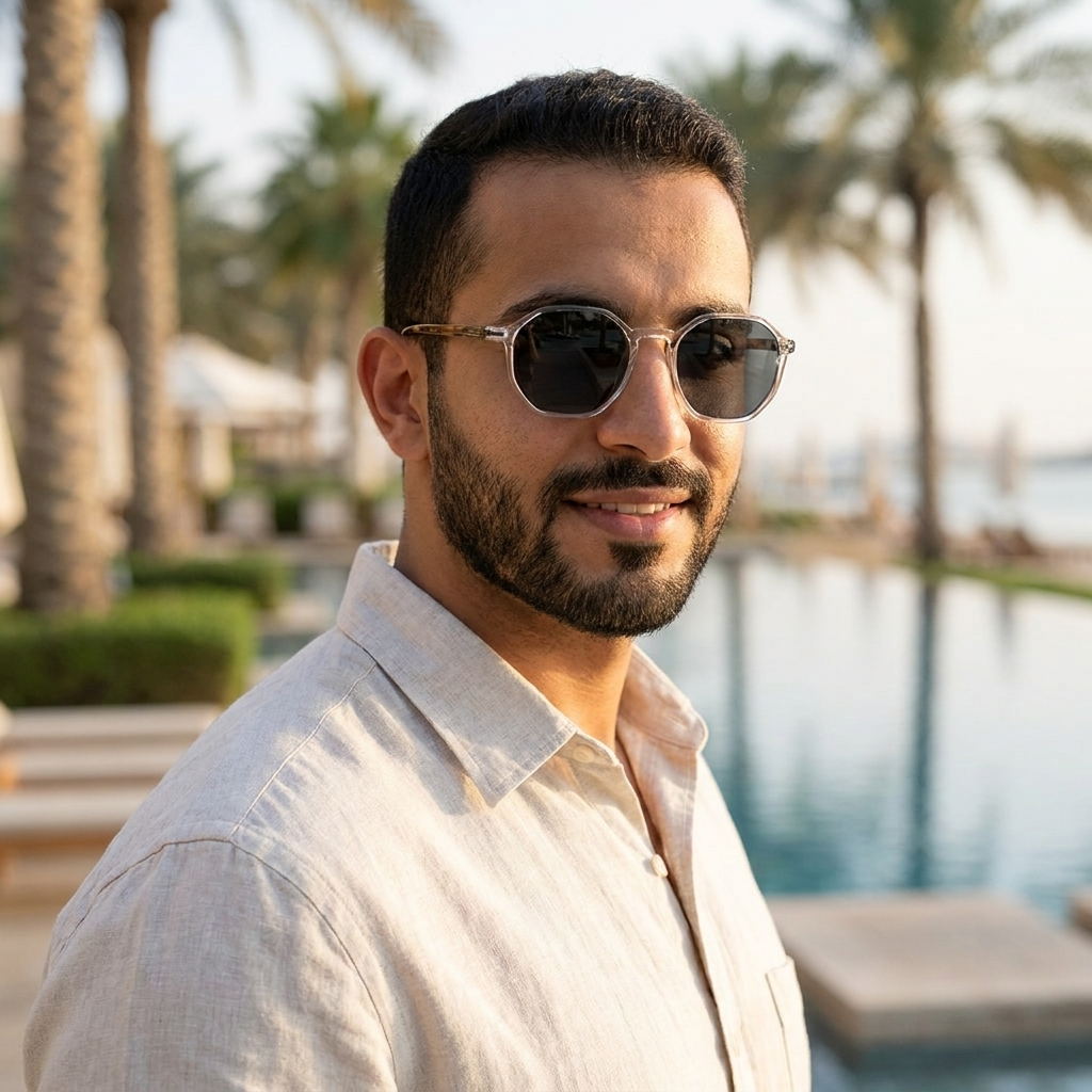 موديل يلبس النظارة — لتوضيح المقاس على الوجه