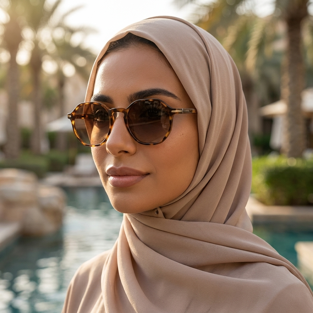 موديل يلبس النظارة — لتوضيح المقاس على الوجه
