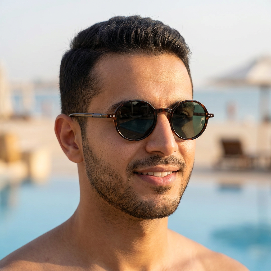 موديل يلبس النظارة — لتوضيح المقاس على الوجه