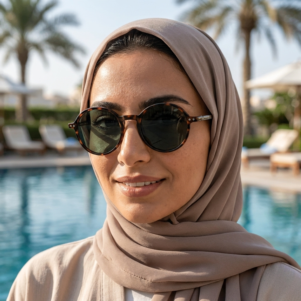 موديل يلبس النظارة — لتوضيح المقاس على الوجه