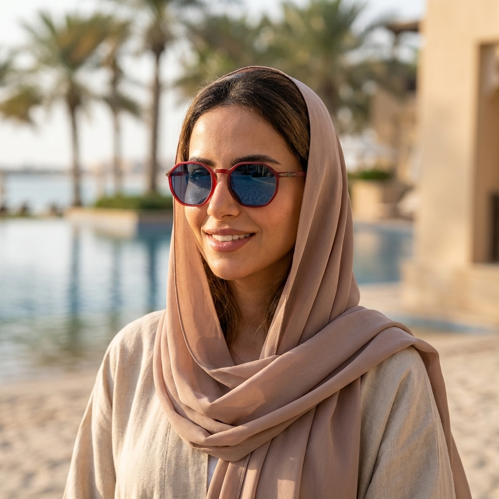 موديل يلبس النظارة — لتوضيح المقاس على الوجه