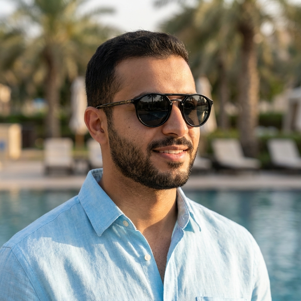موديل يلبس النظارة — لتوضيح المقاس على الوجه