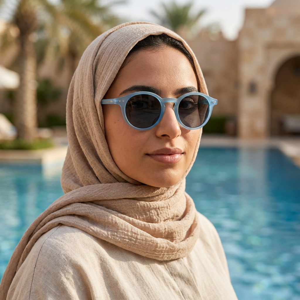 موديل يلبس النظارة — لتوضيح المقاس على الوجه