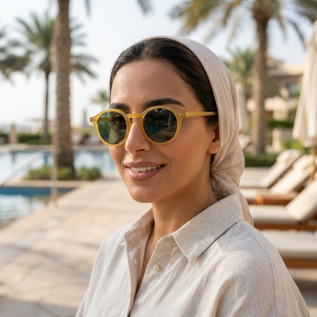 موديل يلبس النظارة — لتوضيح المقاس على الوجه