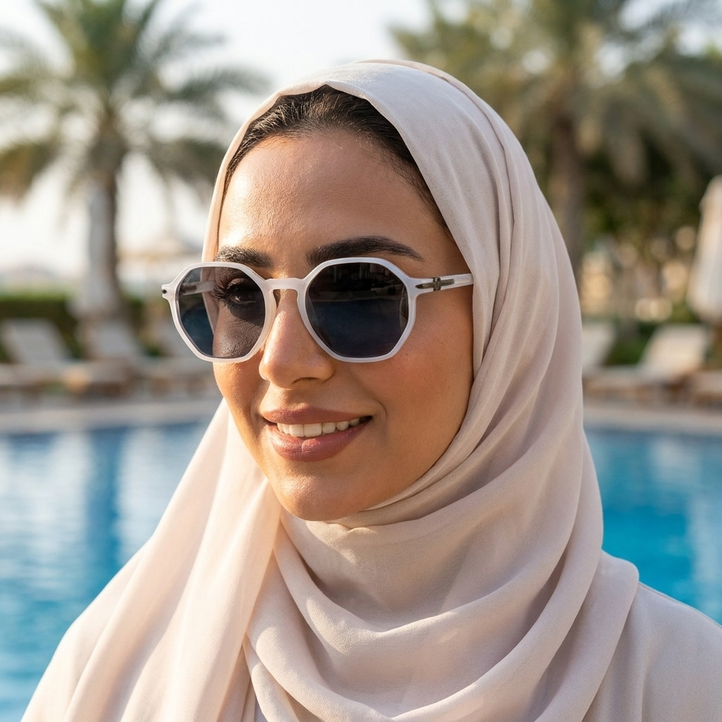 موديل يلبس النظارة — لتوضيح المقاس على الوجه