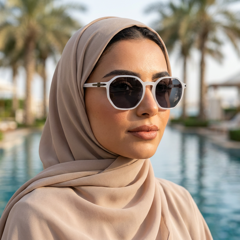 موديل يلبس النظارة — لتوضيح المقاس على الوجه