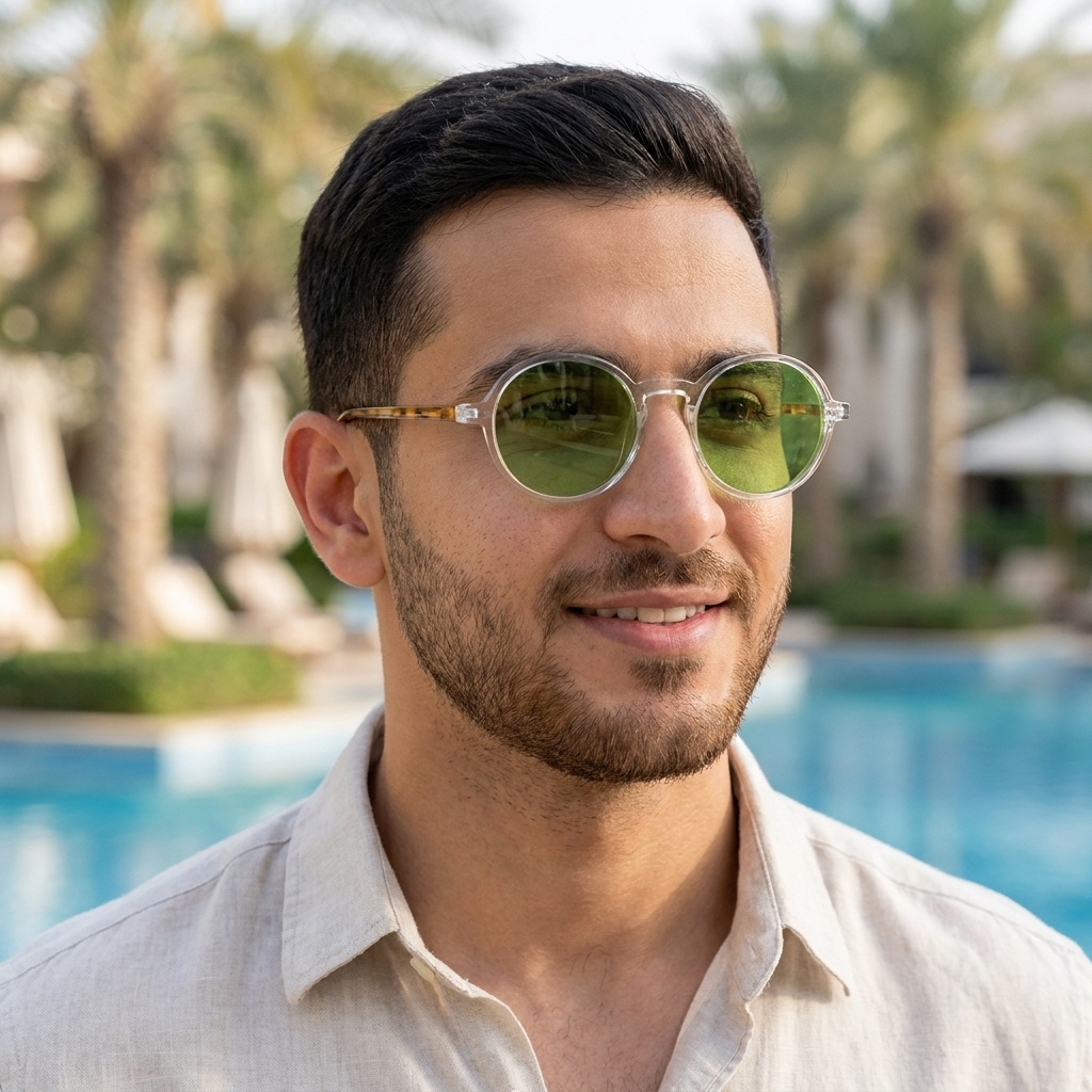 موديل يلبس النظارة — لتوضيح المقاس على الوجه
