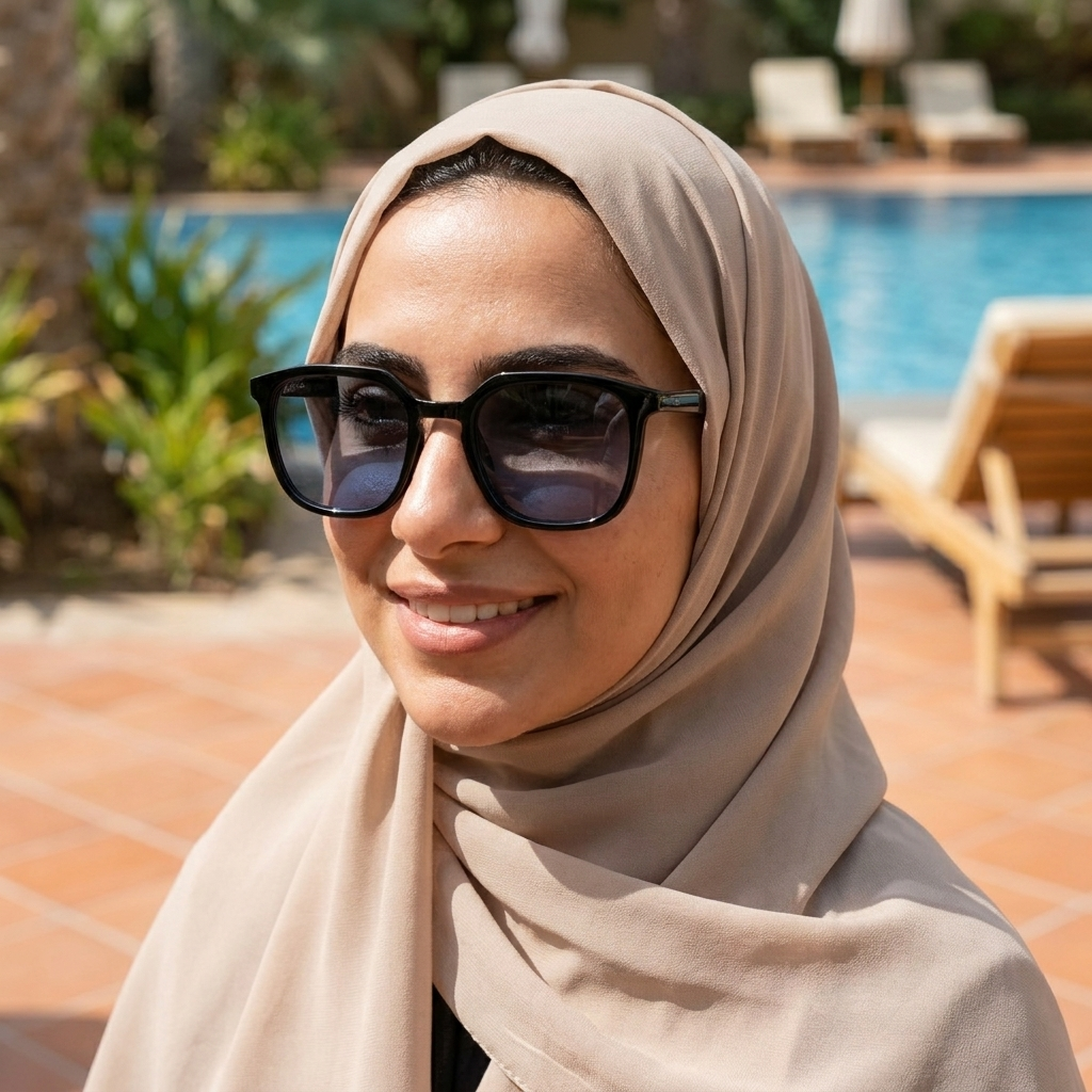 موديل يلبس النظارة — لتوضيح المقاس على الوجه