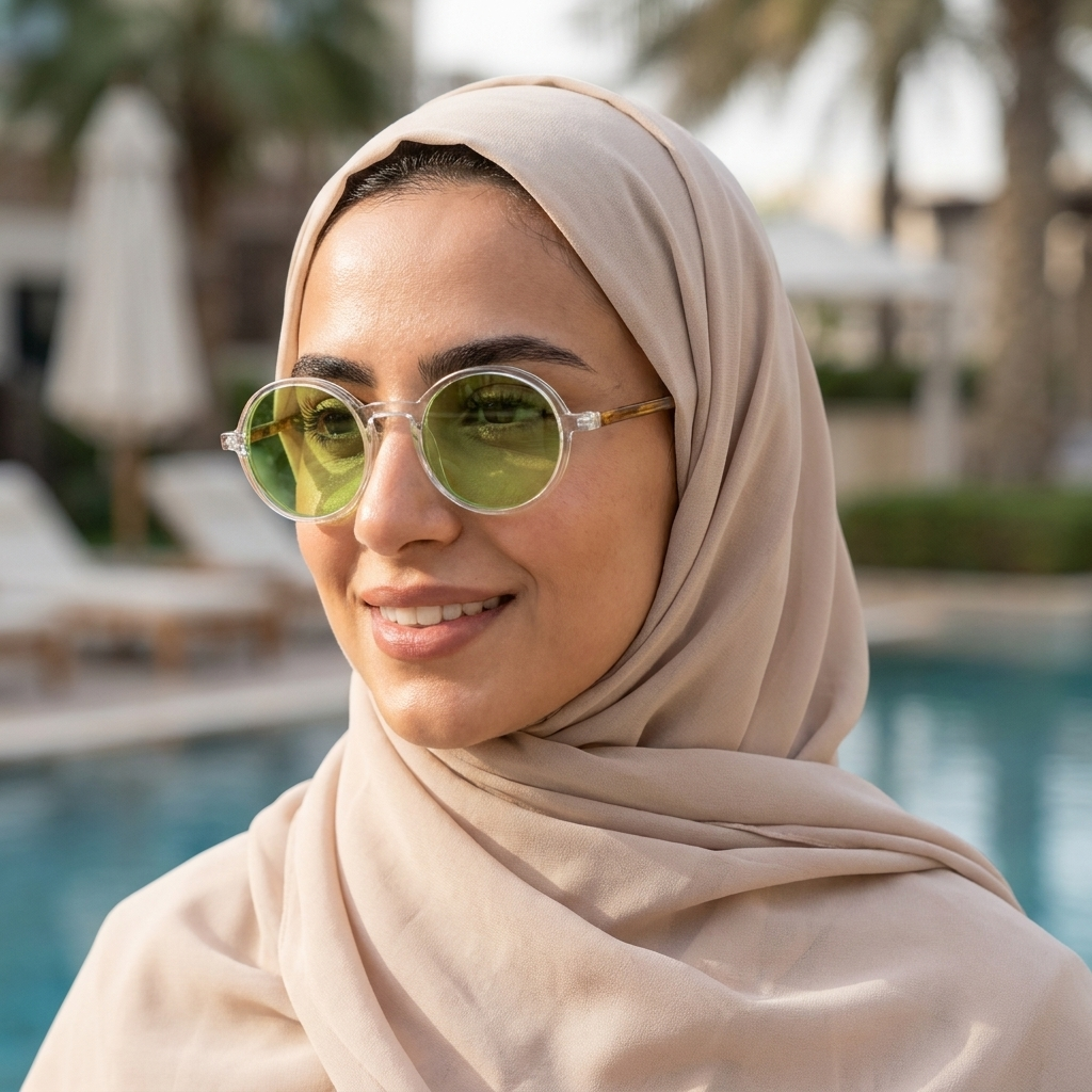 موديل يلبس النظارة — لتوضيح المقاس على الوجه