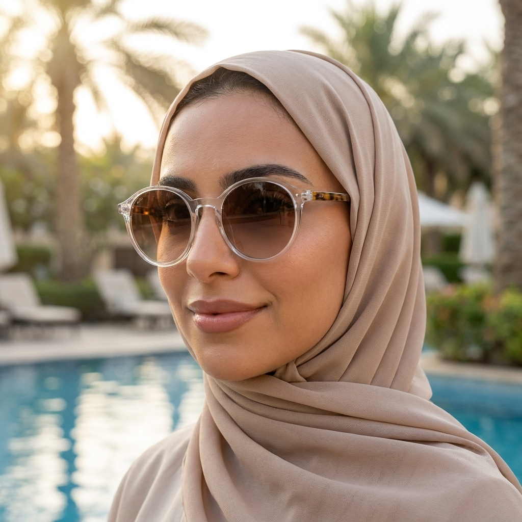 موديل يلبس النظارة — لتوضيح المقاس على الوجه