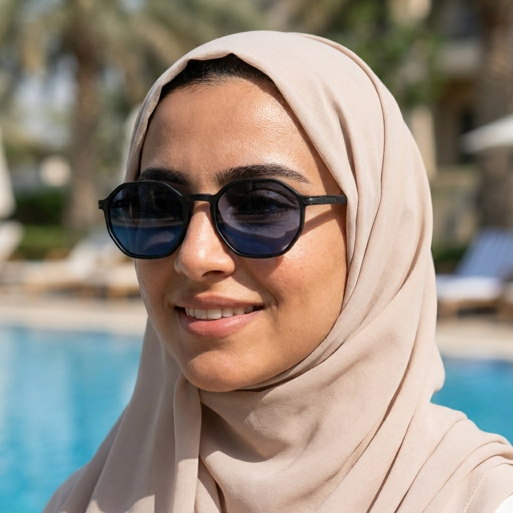 موديل يلبس النظارة — لتوضيح المقاس على الوجه