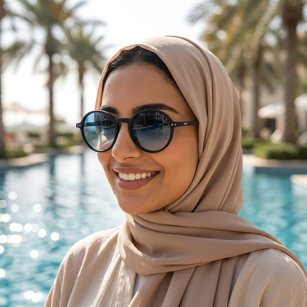 موديل يلبس النظارة — لتوضيح المقاس على الوجه