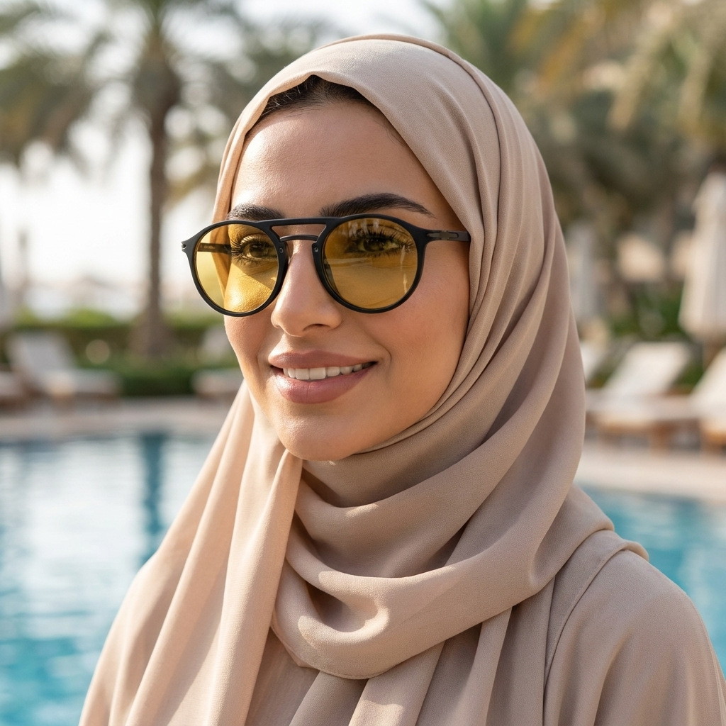 موديل يلبس النظارة — لتوضيح المقاس على الوجه