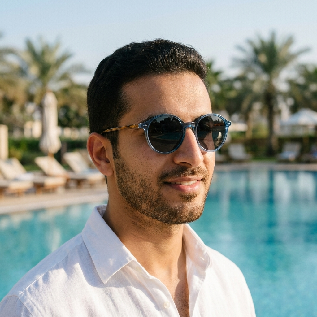 موديل يلبس النظارة — لتوضيح المقاس على الوجه