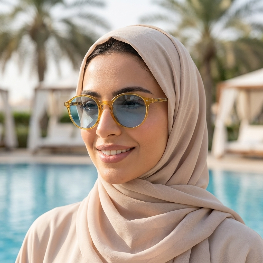 موديل يلبس النظارة — لتوضيح المقاس على الوجه