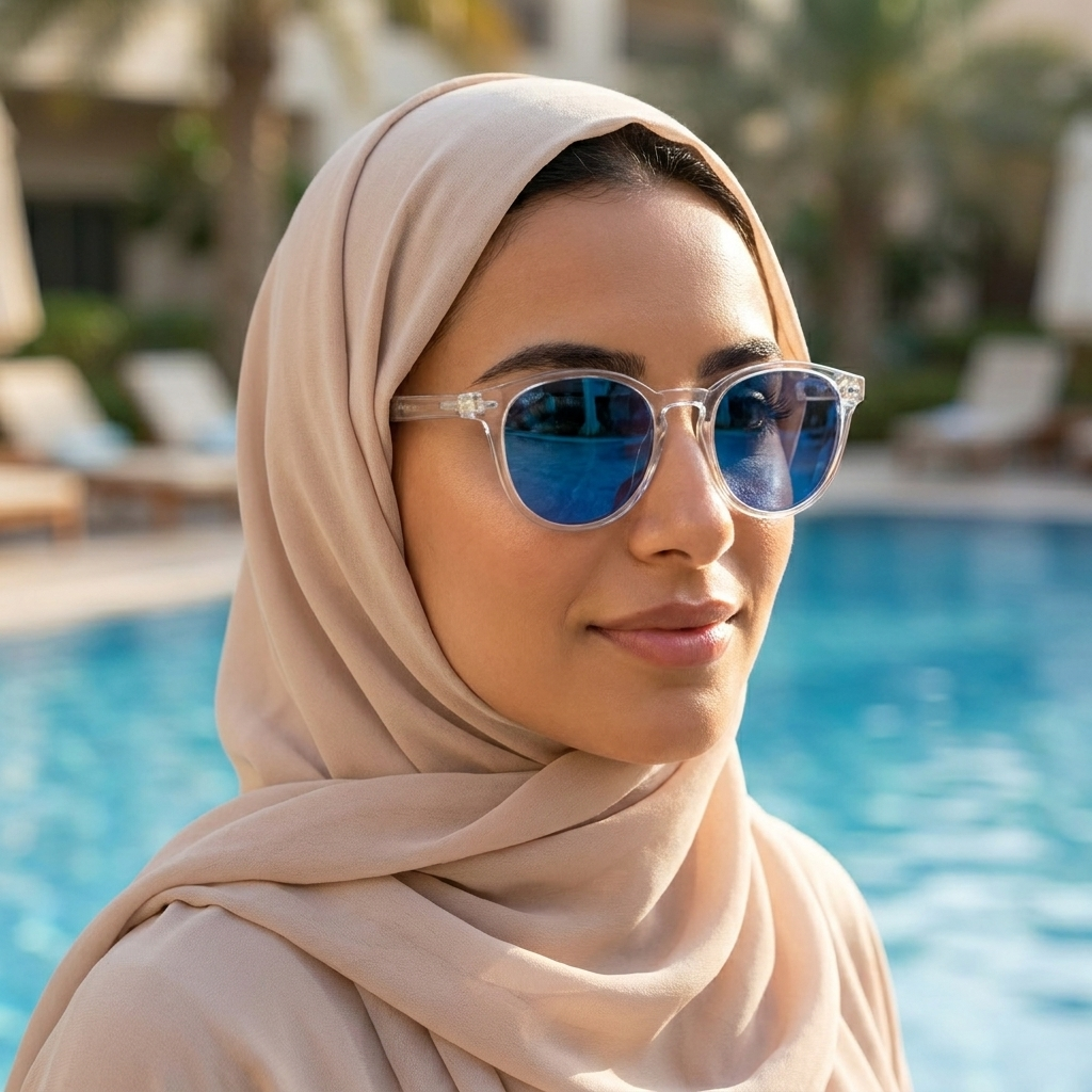 موديل يلبس النظارة — لتوضيح المقاس على الوجه