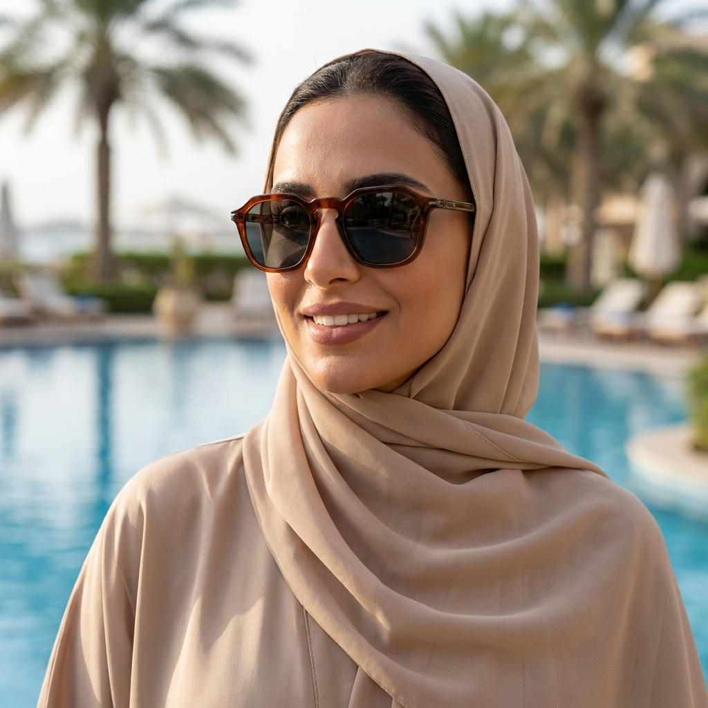 موديل يلبس النظارة — لتوضيح المقاس على الوجه