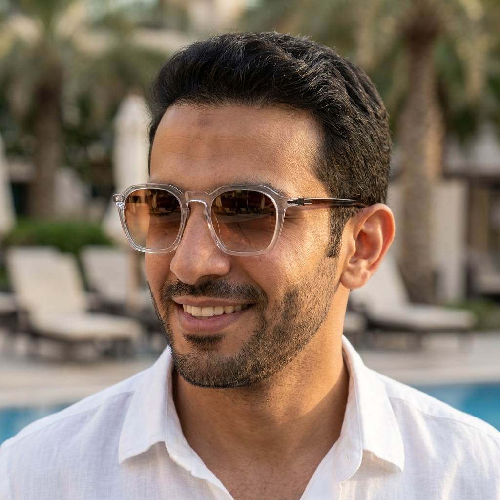 موديل يلبس النظارة — لتوضيح المقاس على الوجه