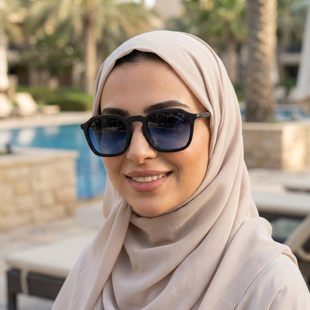 موديل يلبس النظارة — لتوضيح المقاس على الوجه