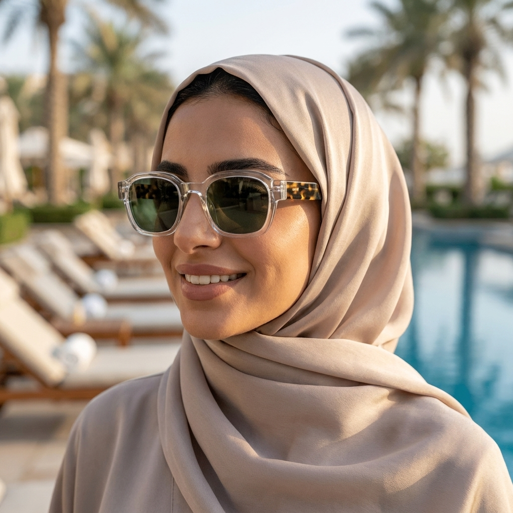 موديل يلبس النظارة — لتوضيح المقاس على الوجه