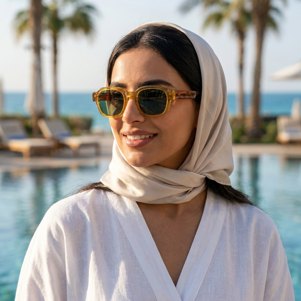 موديل يلبس النظارة — لتوضيح المقاس على الوجه