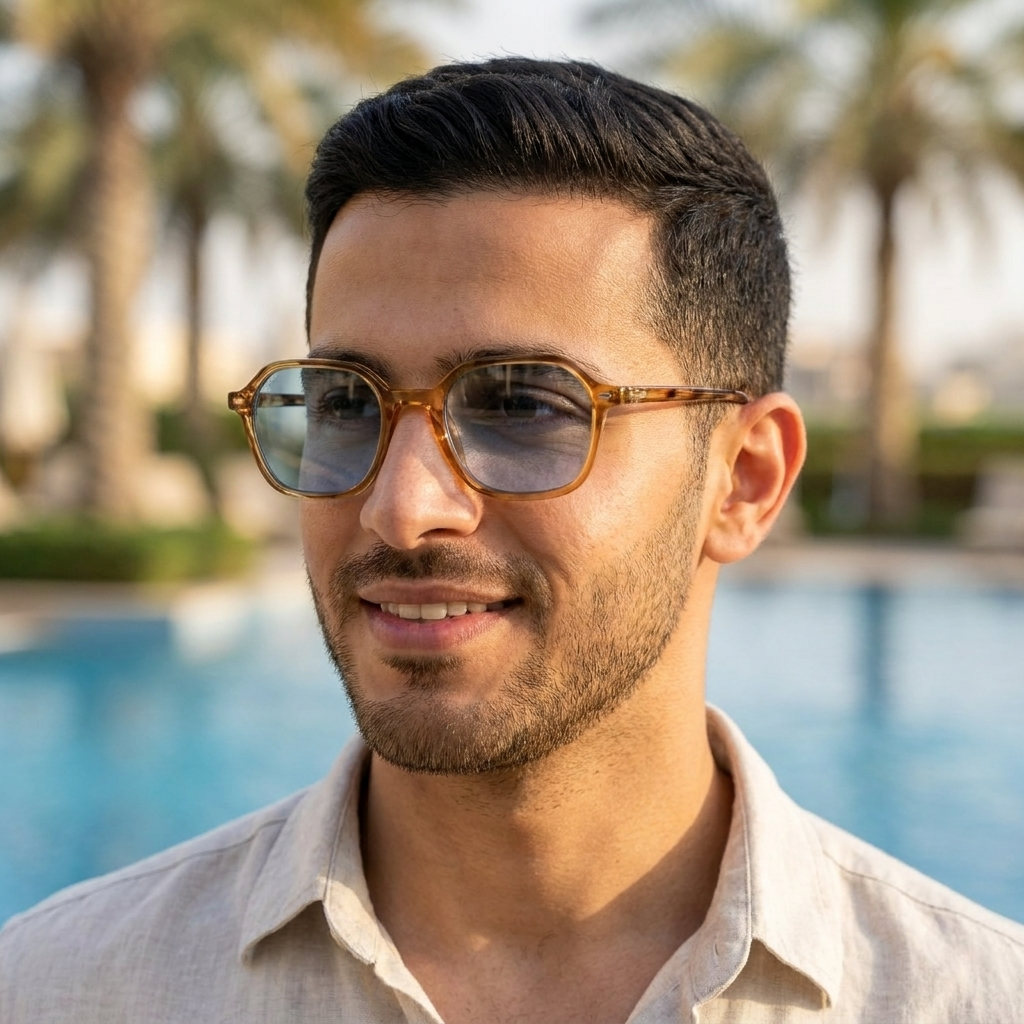 موديل يلبس النظارة — لتوضيح المقاس على الوجه