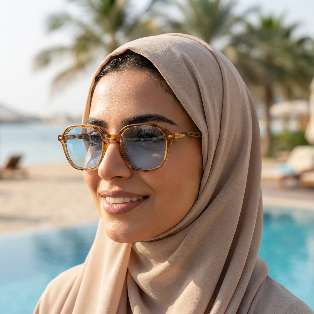 موديل يلبس النظارة — لتوضيح المقاس على الوجه
