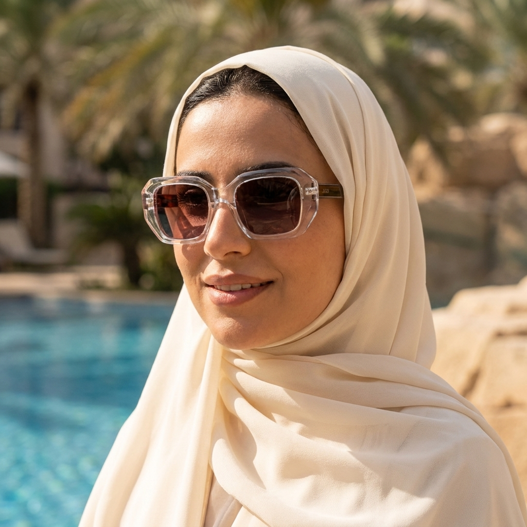 موديل يلبس النظارة — لتوضيح المقاس على الوجه