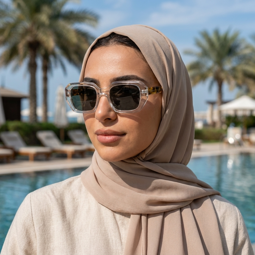 موديل يلبس النظارة — لتوضيح المقاس على الوجه