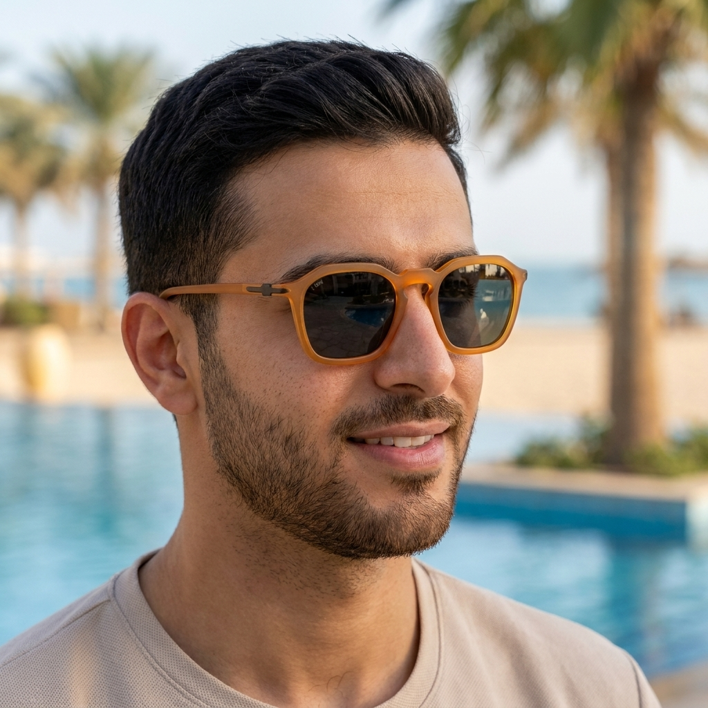 موديل يلبس النظارة — لتوضيح المقاس على الوجه
