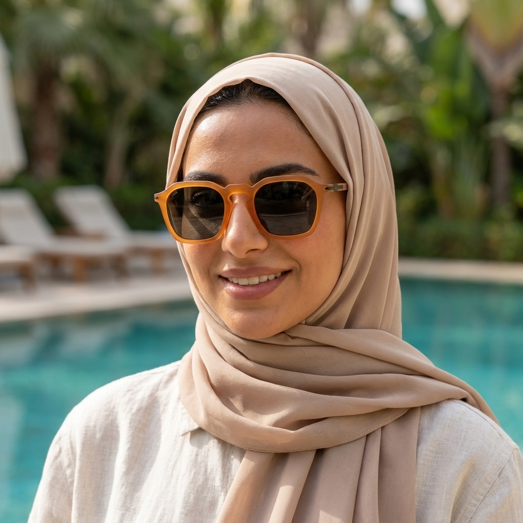 موديل يلبس النظارة — لتوضيح المقاس على الوجه